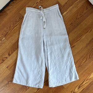 Halston 100% Linen Wide Leg Cropped Pants Pull On Drawstring Flowy SZ S